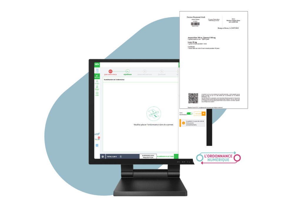 Interface du logiciel Smart Rx et d'une ordonnance numérique côte à côte
