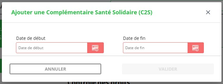 Ecran d'ajout de contrat C2S CMU (hors adri) dans le logiciel smart rx